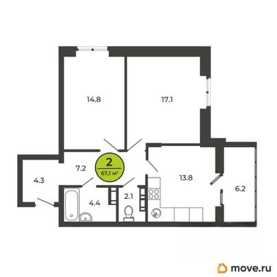 2-комн. квартира, 66.7 м&sup2;