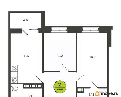 2-комн. квартира, 68.4 м&sup2;