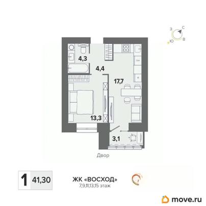 1-комн. квартира, 41.3 м&sup2;