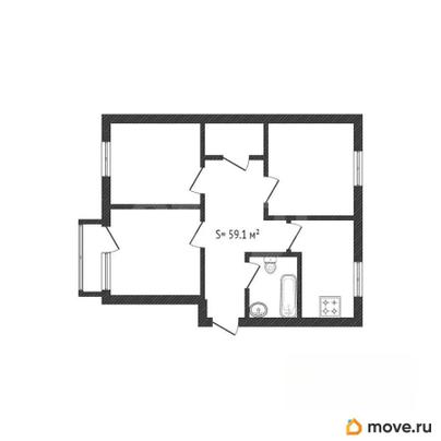 3-комн. квартира, 59.1 м&sup2;