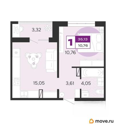 1-комн. квартира, 35.13 м&sup2;