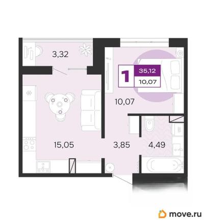 1-комн. квартира, 35.12 м&sup2;