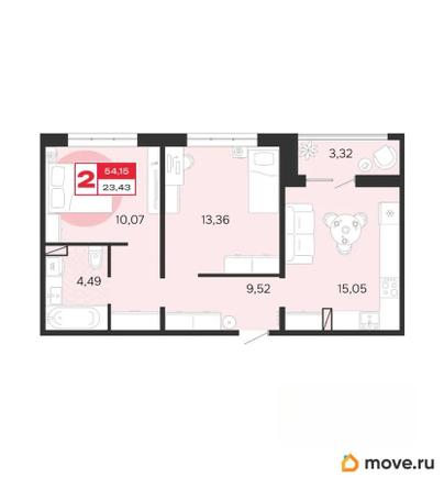 2-комн. квартира, 54.15 м&sup2;