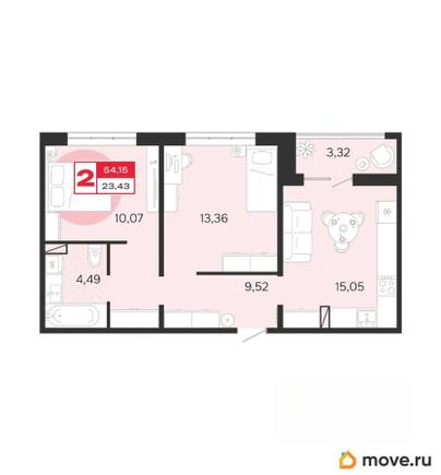 2-комн. квартира, 54.15 м&sup2;
