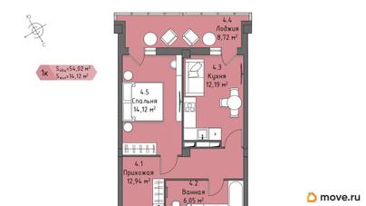 1-комн. квартира, 49.66 м&sup2;
