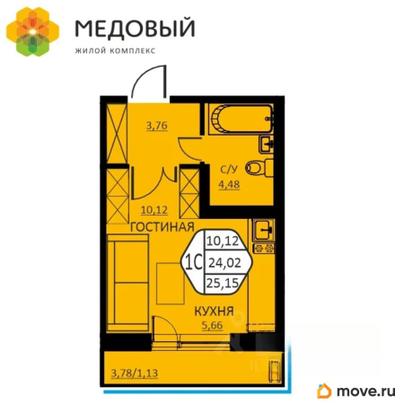 1-комн. квартира, 25.15 м&sup2;
