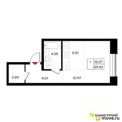 1-комн. квартира, 29.1 м&sup2;