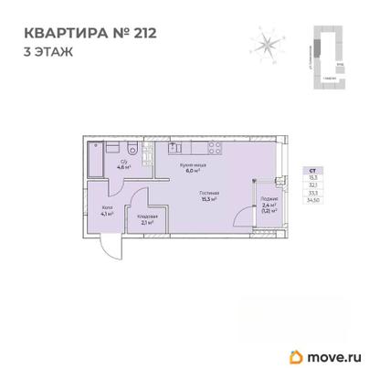 студия, 34.5 м&sup2;