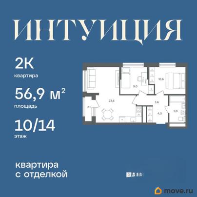 2-комн. квартира, 56.9 м&sup2;