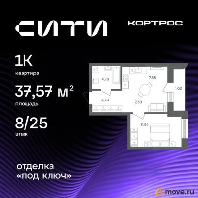 1-комн. квартира, 37.57 м&sup2;