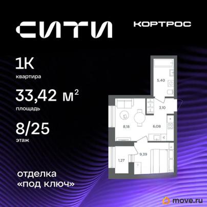 1-комн. квартира, 33.42 м&sup2;