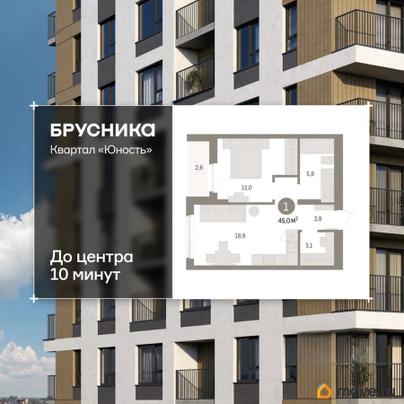1-комн. квартира, 45.03 м&sup2;
