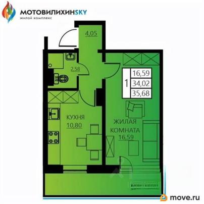 1-комн. квартира, 35.68 м&sup2;