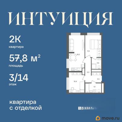 2-комн. квартира, 57.8 м&sup2;