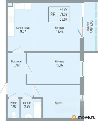 3-комн. квартира, 65.07 м&sup2;