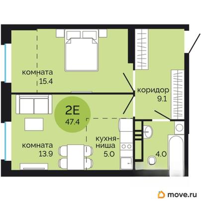 2-комн. квартира, 47.4 м&sup2;