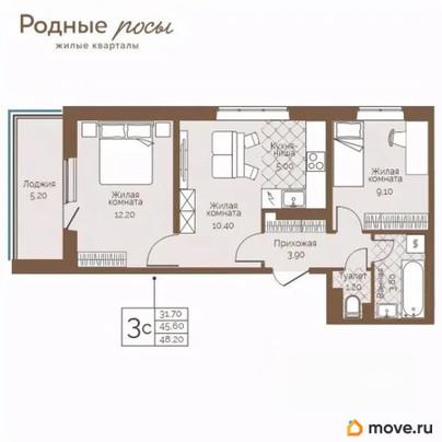 3-комн. квартира, 48.2 м&sup2;