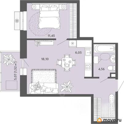 2-комн. квартира, 48.32 м&sup2;