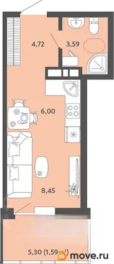 студия, 24.35 м&sup2;