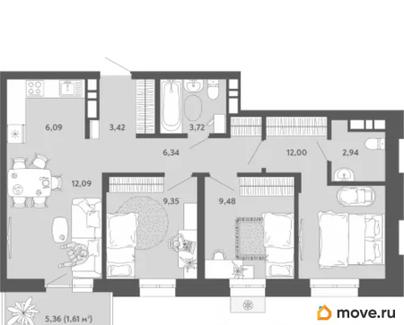 4-комн. квартира, 67.04 м&sup2;