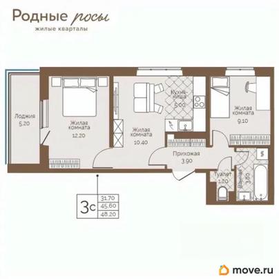 3-комн. квартира, 48.2 м&sup2;