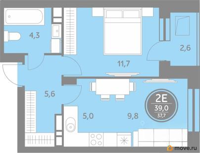 1-комн. квартира, 37.7 м&sup2;
