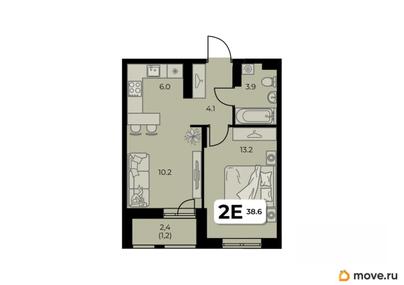 2-комн. квартира, 38.6 м&sup2;