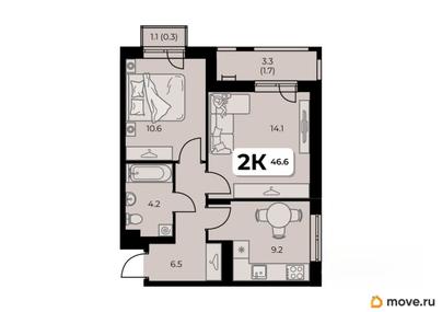 2-комн. квартира, 46.6 м&sup2;