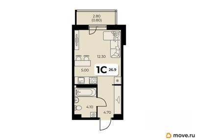 студия, 26.9 м&sup2;