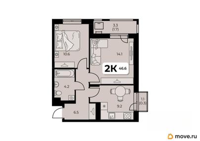 2-комн. квартира, 46.6 м&sup2;