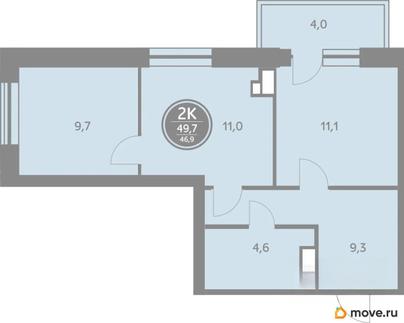 2-комн. квартира, 46.9 м&sup2;