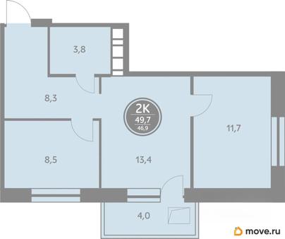2-комн. квартира, 46.9 м&sup2;