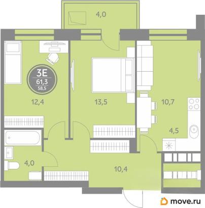 2-комн. квартира, 58.5 м&sup2;