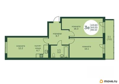 3-комн. квартира, 66 м&sup2;