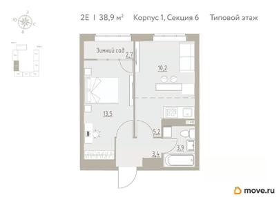 2-комн. квартира, 38.9 м&sup2;