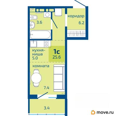 студия, 25.6 м&sup2;