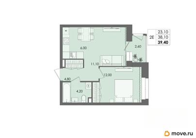 2-комн. квартира, 39.4 м&sup2;