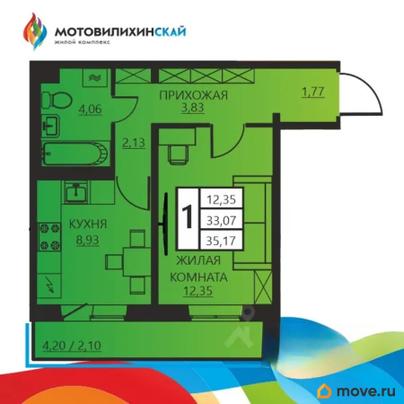 1-комн. квартира, 35.17 м&sup2;