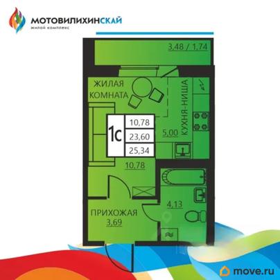 1-комн. квартира, 25.34 м&sup2;