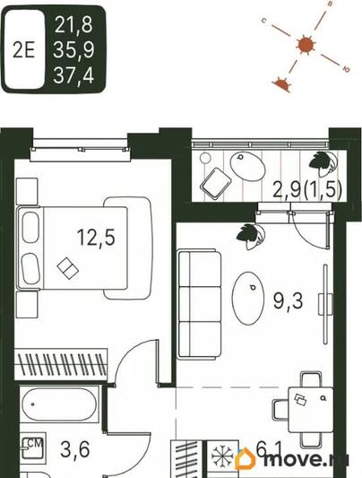 студия, 37.4 м&sup2;