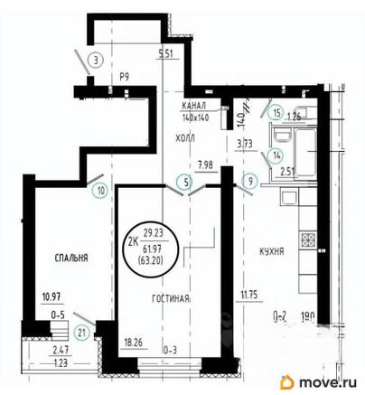 2-комн. квартира, 64.44 м&sup2;