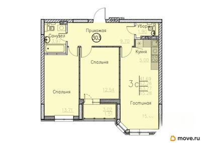 3-комн. квартира, 65.28 м&sup2;
