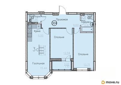 3-комн. квартира, 65.18 м&sup2;