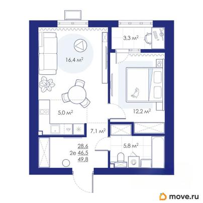 2-комн. квартира, 49.8 м&sup2;