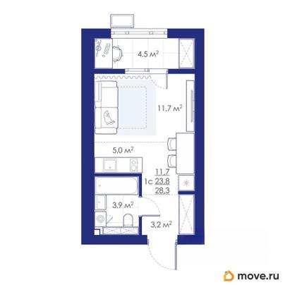 студия, 28.3 м&sup2;