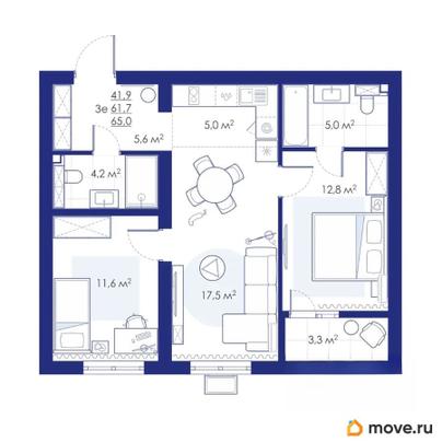 3-комн. квартира, 65 м&sup2;
