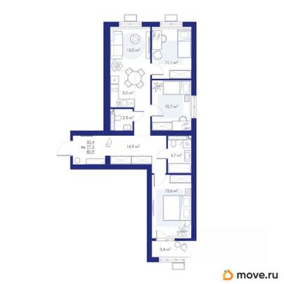 4-комн. квартира, 80.9 м&sup2;