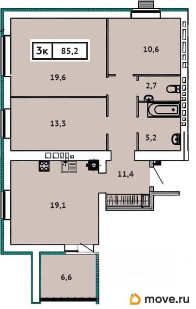 3-комн. квартира, 85.2 м&sup2;