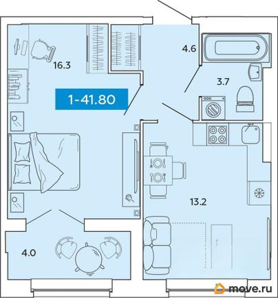 1-комн. квартира, 41.8 м&sup2;