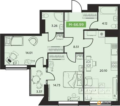 3-комн. квартира, 66.99 м&sup2;